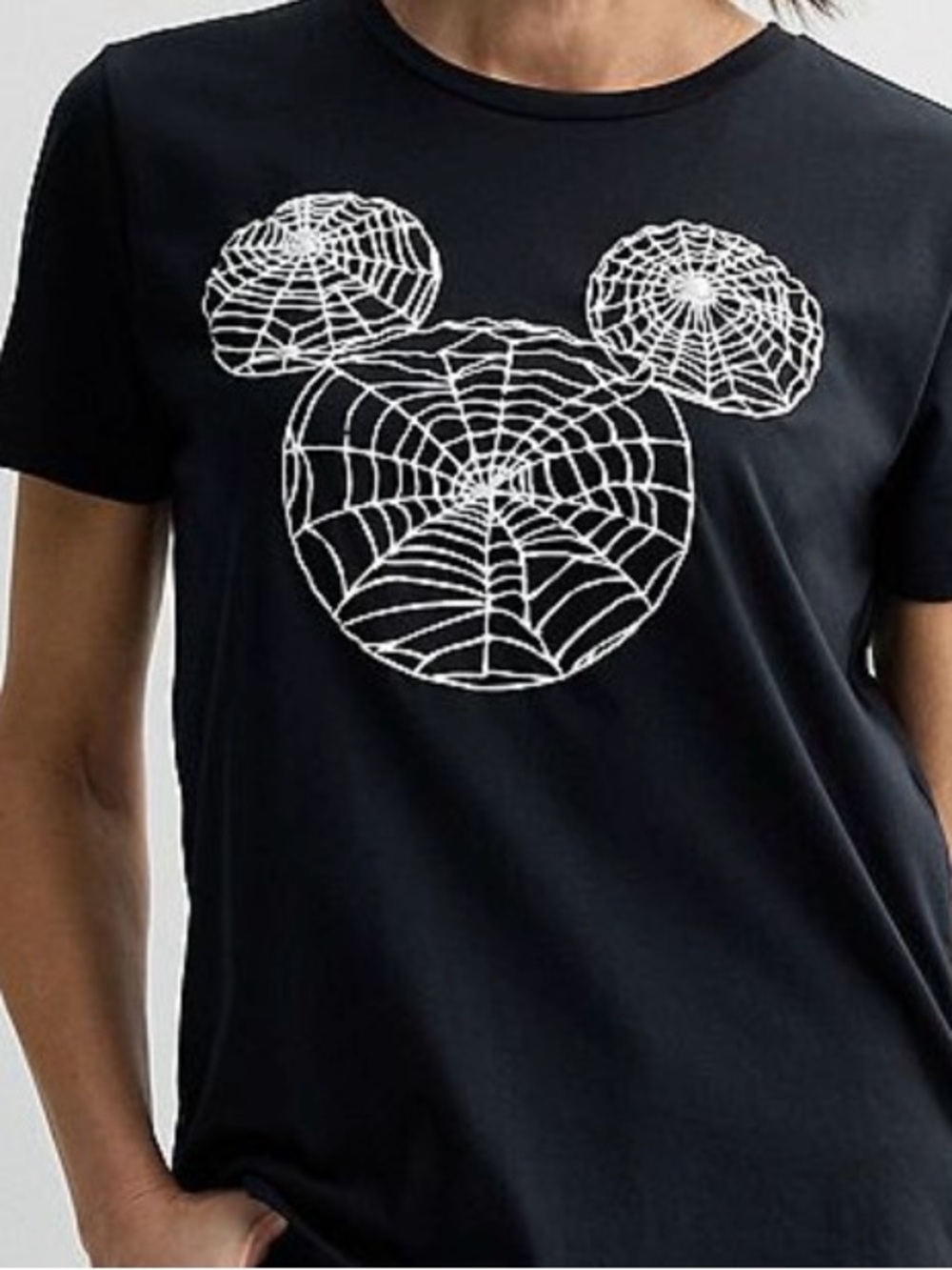 Disney Mickey Ears Black & White Spiderweb Graphic Crop Style Tee